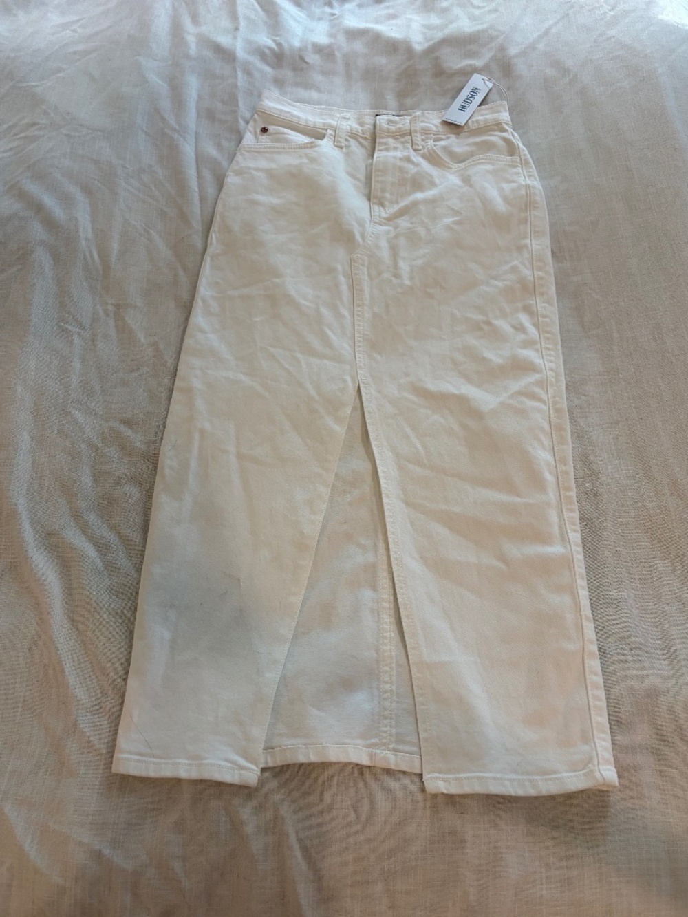 Hudson white long midi denim skirt